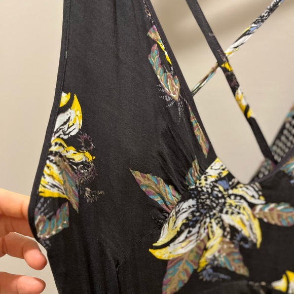 Free People Thought I Was Dreaming Black Blue Floral Mini Plunge Dress Sz S - Picture 12 of 15